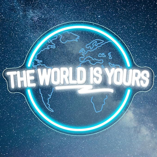 The World Is Yours Neon Sign, Carved Planet The World Is Yours LED Neon Light Signs for Wall Decor, Light Up Signs for Man Cave Game Room Bedroom Birthday Gift