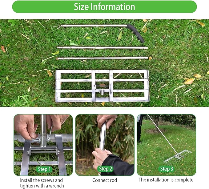 Scalebeard Lawn Leveling Rake-7 FT Level Lawn Tool / Soil Lawn Rake Stainless Steel Leveling Rake Landscape Rake with Handle for Garden Backyard Golf/Lawn（7FT, 30 x 10IN）