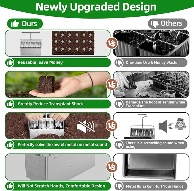 Soil Blocker, Soil Block Maker for Seed Starting with Strong Hand Held, 4 Pcs 2-Inch Soil Blocking Tool for Grow Seedling, Seed Starter Soil Tray Garden Potting Soil, Indoor Outdoor Plants