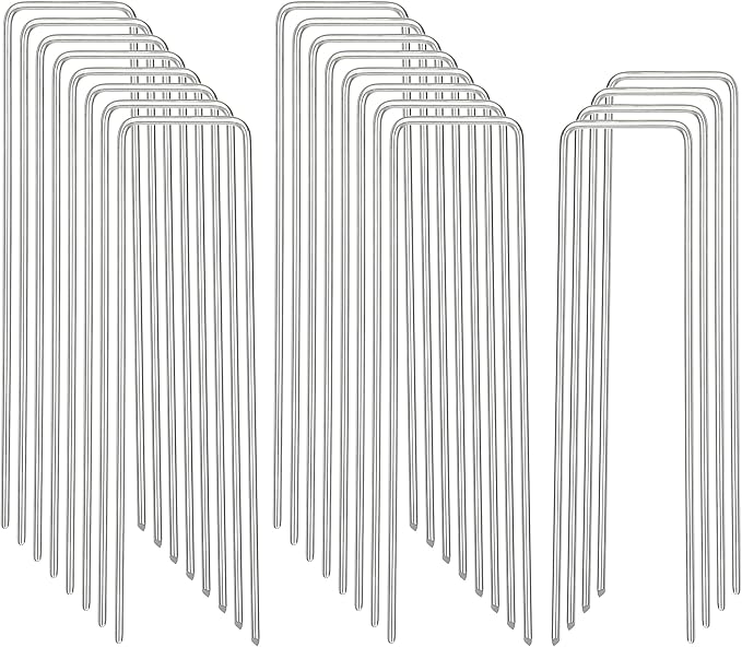 Landscape Staples, Galvanized Garden Stakes, U-Shaped Garden Staples, 20 Pcs 6 Inch 11 Gauge Plant Cover Stakes, Anti-Rust Ground Sod Pins Yard Stakes for Weed Barrier Fabric Irrigation Tubing