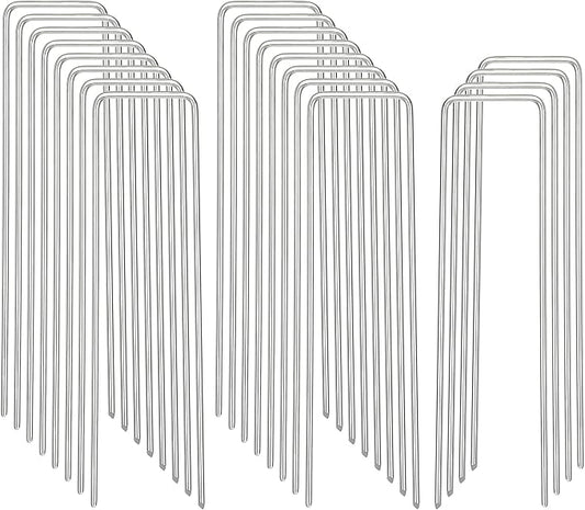 Landscape Staples, Galvanized Garden Stakes, U-Shaped Garden Staples, 20 Pcs 6 Inch 11 Gauge Plant Cover Stakes, Anti-Rust Ground Sod Pins Yard Stakes for Weed Barrier Fabric Irrigation Tubing