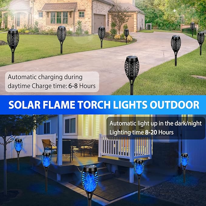 Upgraded Solar Lights Outdoor Waterproof Blue, 12 Pack Solar Torch Light with Flickering Flame, Mini Solar Outdoor Lights Solar Landscape Lights for Garden Porch Yard Pathway Decoration