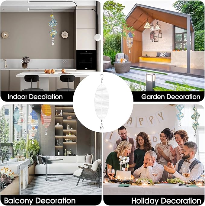 Sublimation Wind Spinner Blanks 8 Inch 5 Pack Wind Spinners Sublimation Blanks with Crystal Pendant Aluminum Metal Wind Spinners for Yard Garden Indoor Outdoor Window Porch Decoration（Fishbone