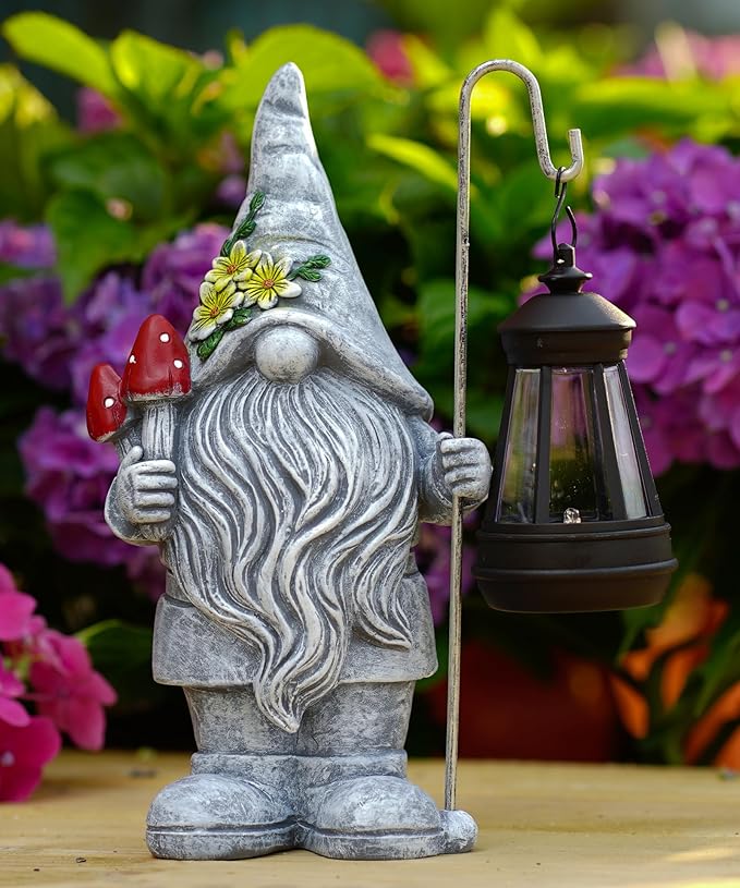 Solar Gnome Statue for Outdoor Decor: Outside Garden Sculpture for Yard Lawn Balcony Patio Porch- Birthday Gifts for Mom Women Grandma
