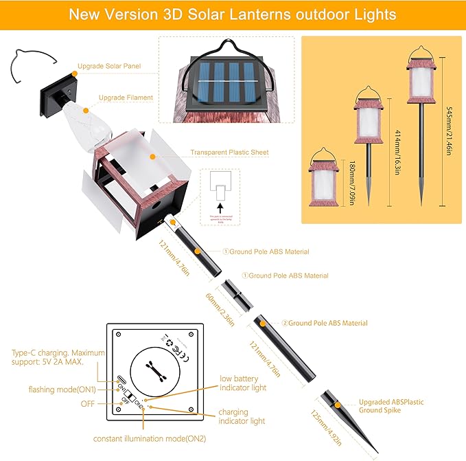 Solar Lanterns Outdoor Waterproof, Upgraded Flashing Mode Solar Lantern Outdoor Lights, 3D Starry Hanging Outdoor Lanterns Lights Stake Lights for Yard Garden Decor（1PCS）