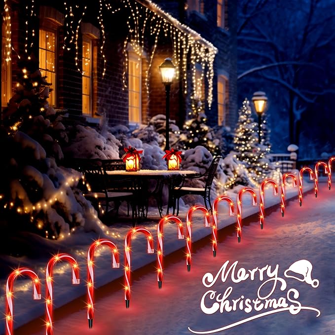 Christmas Candy Cane Lights, Candy Cane Lights Christmas Decorations Outdoor for Yard,Garden(10Inch), 10Pack
