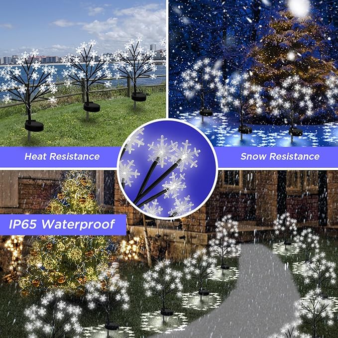 Upgrade Snowflake Solar Christmas Lights Outdoor - 2PACK 40LED Snowflake Pathway Lights for Outdoor Christmas Decorations,Waterproof Solar Snowflake Lights for Yard Garden Xmas Party Decor(Cool White)