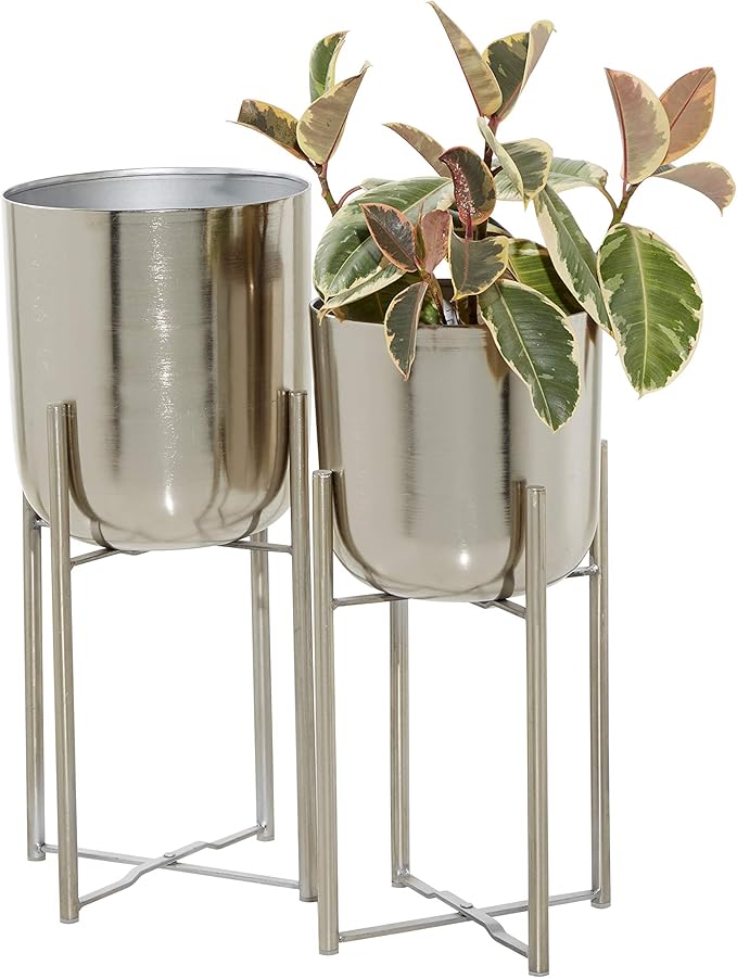 Deco 79 Glam Metal Planters with Stands, Set of 2, 19", 22" H, Silver (Pack of 3, 6 Count Total)
