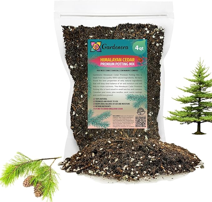 Premium Himalayan Cedar Potting Soil Mix - Perfect Balance of Nutrients, Drainage, and Aeration for Healthy Cedar Trees - 4 Quart