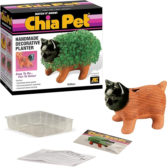 Chia Pet Kitten with Seed Pack, Decorative Pottery Planter, Easy to Do and Fun to Grow, Novelty Gift, Perfect for Any Occasion