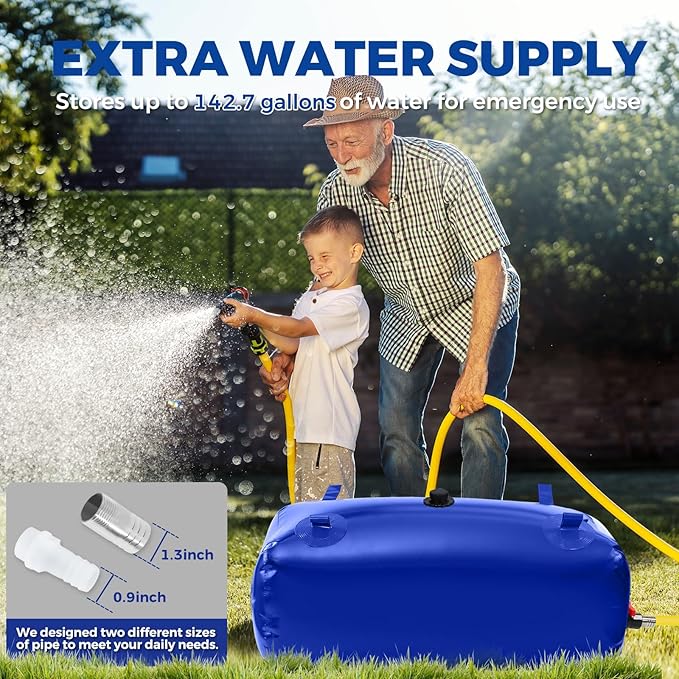 Water Storage Bladder with Two different sizes of water pipes,Portable Large Capacity Water Bladder Tank,143gallons, Foldable Water Storage Tank for RV,Camping, Agricultural Irrigation,Garden watering