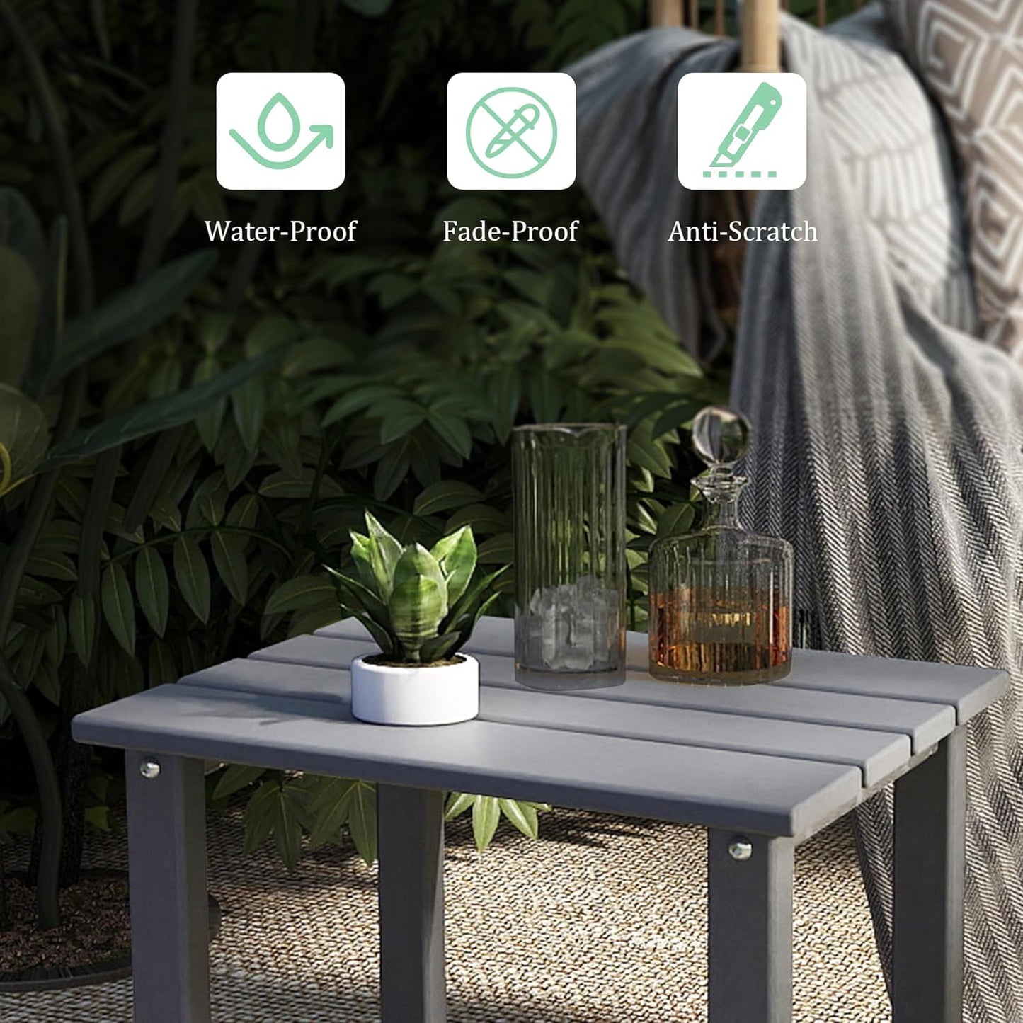 Outdoor Side Table, HDPE Small Adirondack Side Tables, Outside End Table for Patio, Porch, Deck, Pool, Weather Resistant/Easy Maintenance (1PC, Gray)