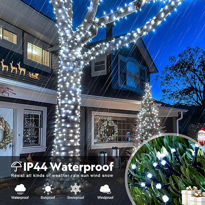 JMEXSUSS 800 LED White Christmas Lights Outdoor, 272ft 8 Modes Christmas Tree Lights Green Wire, Waterproof Led Christmas String Lights for Outside Indoor Xmas Party Tree Decor