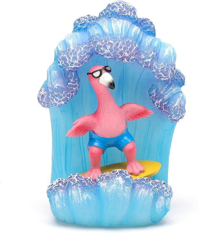 Pink Flamingos for Yard-Garden Statues Solar Outdoor Decor - Surfing Hawaii Beach Yard Art Light up Sea Wave Decor for Patio Lawn Yard