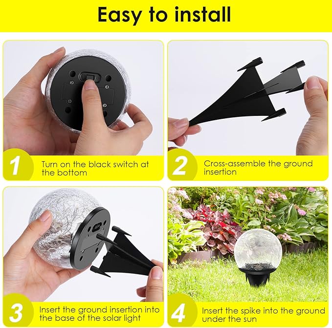 2 Pack 60 LED Solar Garden Lights Outdoor Decoration, Cracked Glass Solar Globe Lights, Upgraded Waterproof Warm White Ball Lights for Yard Pathway Patio Halloween Christmas Outside Decor