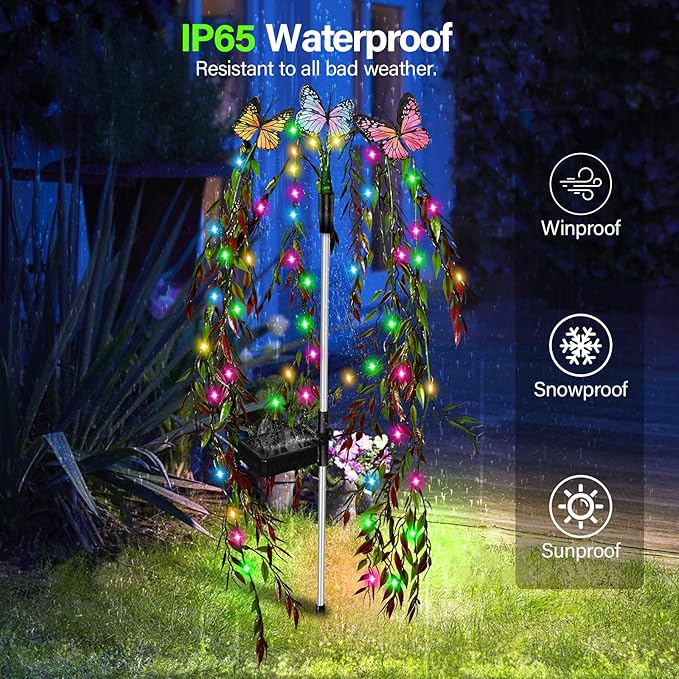 Solar Garden Lights Outdoor Decorative Waterproof, 69LED Swaying Tree Solar Lights for Outside, Butterfly Flower Lights Solar Power Yard Decor for Pathway Patio Lawn Decorations
