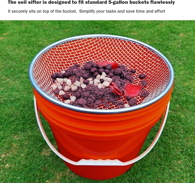 Soil Sifter 12" Garden Compost Sifter for 5 Gallon Bucket, 1/4” Mesh Screen Soil Sifter for Gardening, Dirt Sifter for Filter Top Soil, Peat Moss, Sand, Rock, Worm, Dirt and Potting Soil