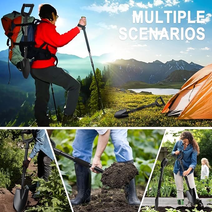 Shovel, Garden Shovel for Digging, 31 inch Small Spade Shovel with Curved D-Handle, Heavy Duty Portable Mini Shovels for Gardening, Digging, Camping, Car Shovel, Kids Sand Beach Shovel