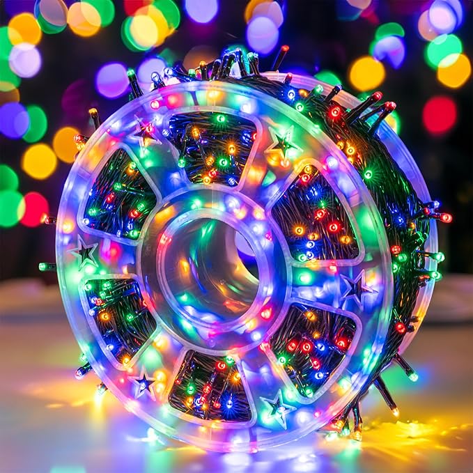 Dazzle Bright 164 FT 500 LED Christmas String Lights, Waterproof Green Wire String Lights with 8 Modes, Outdoor Christmas Decorations for Indoor Garden Party Yard Decor (Multi-Colored)