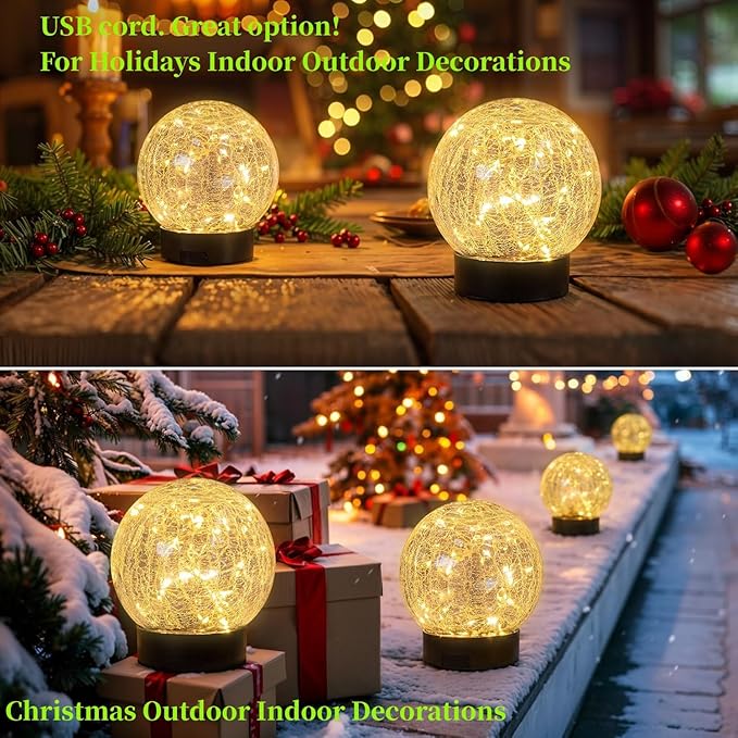 Beautyard Solar Globe Lights Outdoor USB Charged Garden Decor 3.94" Diameter 30LED 1000mAh Solar Globe Lights for Outdoor Indoor Mothers Day Gifts Holiday Decor(3.94'' Medium 4 Pack Warm White)