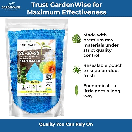 20-20-20 Water-Soluble Fertilizer – Powder for Liquid Plant Food for Indoor & Outdoor Plants, Orchids, Vegetables, Lawns, Flowers – 20 20 20 Fertilizer 1 Quart (2 lbs)