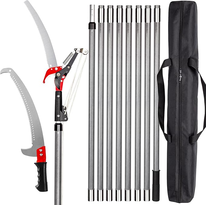 Walensee Pole Saws for Tree Trimming,7.2-27FT Extendable Tree Pruner,Manual Branch Timmer with Blade and Scissors High Branches Pruning Fiberglass Pole Pruner and Cutter Garden Tool with Storage Bag