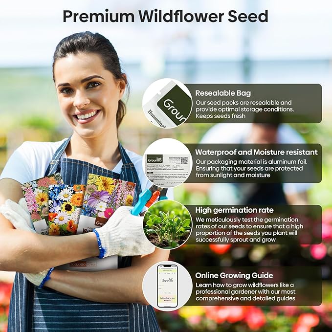 Wildflower Seeds Hummingbird and Butterfly Mix, 1 Oz, Package of 25,000+ Seeds, 24 Varieties Flowers Seeds to Plant Outside, Annual Perennial - Bulk Garden Seeds