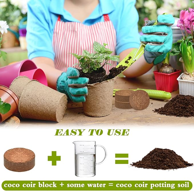 ZeeDix 50pcs (30mm) Coco Coir Pellets Organic Potting Soil for Planting Compressed Coco Coir Soil Coconut Soil Seed Starters for Indoors or Outdoors Bonsai Herbs Plants Flowers and Vegetables
