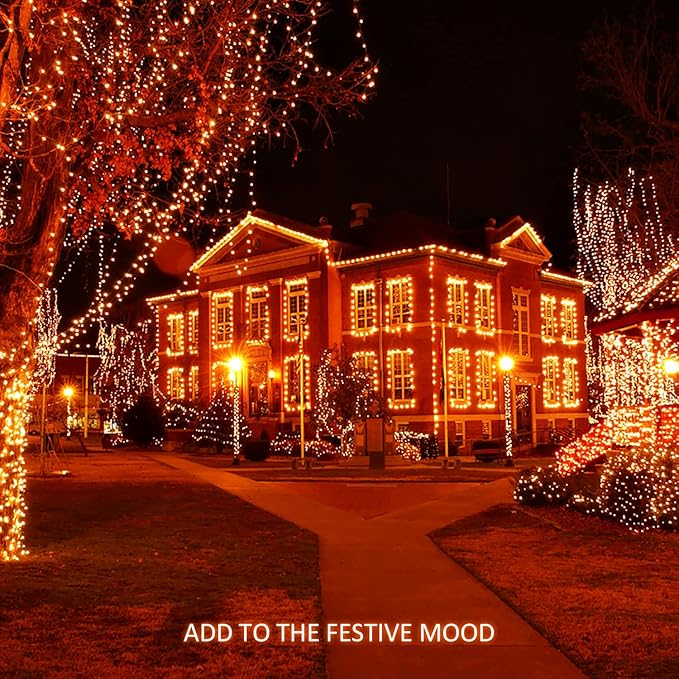 Orange Halloween Lights, 2 Pack Each 75.5Ft 200 LED Orange String Lights Outdoor, 8 Modes Solar Orange Lights for Thanksgiving Yard Tree Fall Christmas Halloween Decoration