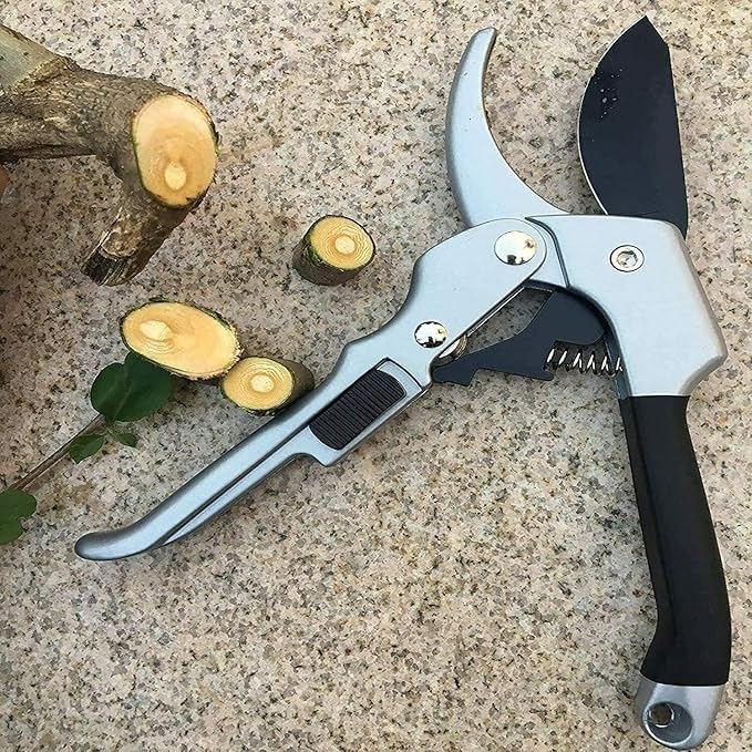 Premium 8 inch garden clippers, 3 Times Easy to Work, Arthritis Weak Hand Snips (Pulley lever -pruners- Black)