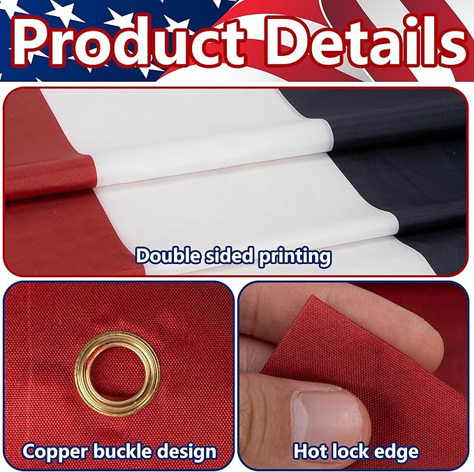 EBaokuup 2 Pack 20x2 Ft American Flag Bunting-4th of July Banner Decor Red, White & Blue Stripe Flag-Large Patriotic Bunting US Flag Decorations for Independence Day Outdoor Porch Garden