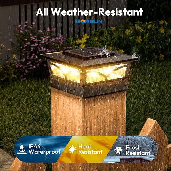 NIORSUN Solar Post Cap Lights Outdoor, 2 Modes LED, Deck Fence Post Solar Lights for 3.5x3.5 4x4 Caps Patio Garden Decoration, Warm White/Cool White Lighting Black 12 Pack