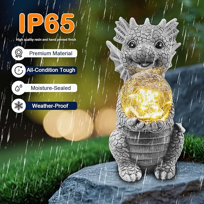 Solar Garden Outdoor Statues 7.2" Resin Dragon Statues Holding Magic Ball with Solar Lights,Lawn Decor for Patio, Balcony, Yard Ornament,Unique Gifts for Mom Grandma Housewarming