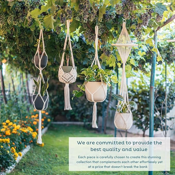 Nook Theory 4-Pack Macrame Plant Hanger - with 8 Ceiling Hooks - Hanging Planter Indoor Outdoor - Hanging Plant Holder - Decorative Bohemian Plant Hangers - Hanging Plants (Black)