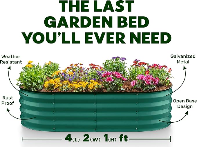 Galvanized Raised Garden Beds Outdoor // 4×2×1 ft (2-Pack) Planter Raised Beds for Gardening, Vegetables, Flowers // Large Metal Garden Box (Dark Green) // Patented Tool-Free Design