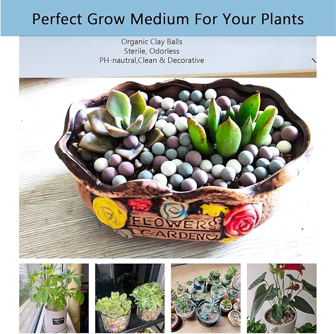 Natural Organic Colorful Leca Balls 2LBS for Plants, 8mm-10mm Ceramsite Clay Pebbles Indoor Potting Garden Soil for Orchid, Succulents, Hydroponics, Decoration, Drainage (2LBS, Primary Color, 1)