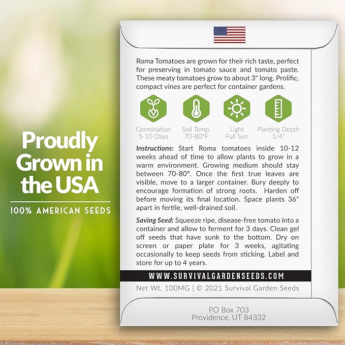 Survival Garden Seeds - Roma Tomato Seed for Planting - 3 Packs with Instructions to Plant and Grow Italian Roma Tomatoes in Your Home Vegetable Garden - Canning Favorite - Non-GMO Heirloom Variety