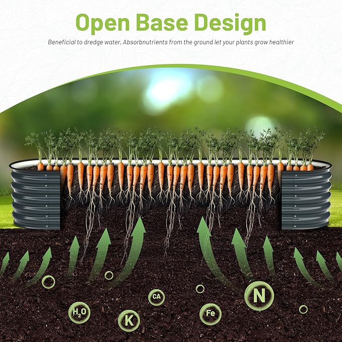 8x2x1.5ft Raised Garden Bed-Oval Outdoor Galvanized Planter Box for Vegetables, Fruits,Herbs, Flowers,Metal Raised Garden Bed kit-Black Grey