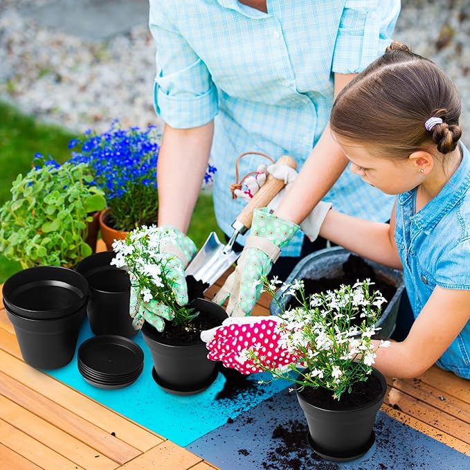 Mumufy 54 Pack 4 Inch Plant Pots Bulk Small Planter with Drainage Hole and Saucer Small Plastic Pots for Flowers Succulent Cactus and All House Indoor(Black)