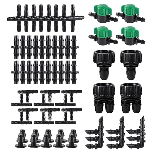 128 Pcs 1/4 Barbed Connectors Irrigation Fittings Kit, 3/4'' to 1/4'' Hose Adapter,Convert 3/4" Female Hose Thread to 2-Way 1/4" Tubing for Repair Drip Irrigation Fittings Misting Cooling System