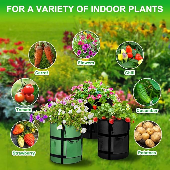 2-Pack 7 Gallon Potato Grow Bags with Harvest Window, Garden Plant Growing Bags with Flap and Handles, Thickened Nonwoven Fabric Plant Pots Grow Bags for Potatoes, Tomato, Vegetable and Fruits