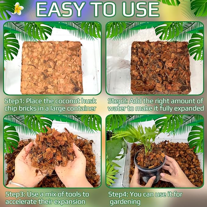 Halatool 10LB Compressed Coconut Coir Chips, 100% Natural Organic Coco Husk Chips Coco Chips Substrate for Plants Flowers, Garden