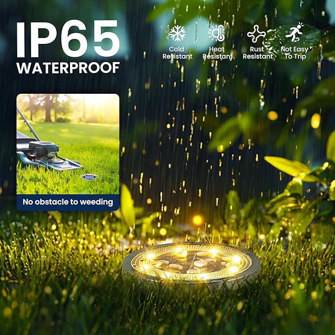 SOLPEX 4 Pack Solar Ground Lights Outdoor Waterproof, Solar Powered Pathway Lights, Landscape Lighting for Garden Walkway Driveway Backyard Decor (Warm White)