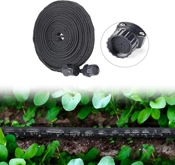 Soaker Hose 25FT for Garden Beds - 3/4" Heavy Duty Double Layer Drip Irrigation Hose, Save 85% Water- Linkable Flat Soaker Hose for Lawn Flower Bed Vegetable Field Effective Watering