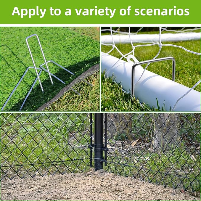 40 Pack 6 Inch Landscape Staples & 40pcs Fixing Gasket Sets, Garden Stakes Galvanized Steel Fabric Pins Heavy-Duty U Shape Sod Turf Pins for Ground Weed Fabric Barrier, Orchard, Yard, Tents