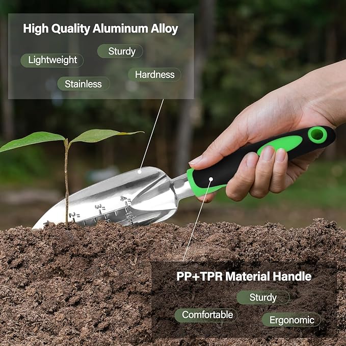 sungwoo Garden Tool Set 8 Piece, Heavy Duty and Lightweight Aluminium Alloy Tools with Ergonomic Handle, Storage Tote Bag, Gardening Hand Tools, Gardening Gifts for Women and Men Green