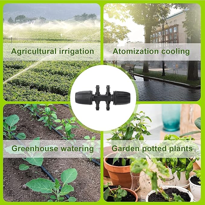 Drip Irrigation Fittings, (.520" ID x .650" OD) 1/2" to 1/4" Irrigation Parts Barbed Reducer Tee,Lock Reduced 6 Way T Connectors - 10 Pack