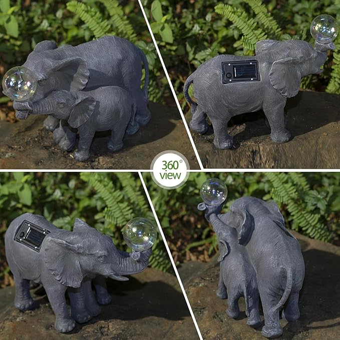 Solar Elephant Statues Lights for Outdoors Garden Decor, Large Outdoor Elephant Statues, Modern Elephant Resin Statue Decorations with Color-Changing Bulb, Unique Housewarming Gifts for Mom, Women