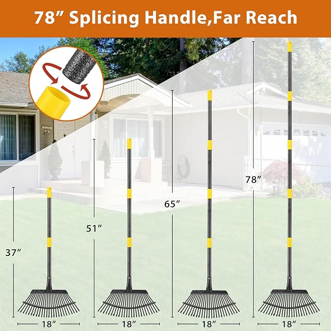 Rake, Garden Leaf Rake Set, 65 Inch Long 18 Inch Wide Heavy Duty Leaf Rake with 25 Metal Tines, 32 Gallon Leaf Bags, Leaf Scoops, Yard Garden Thatching Rake for Leaves with Adjustable Handle