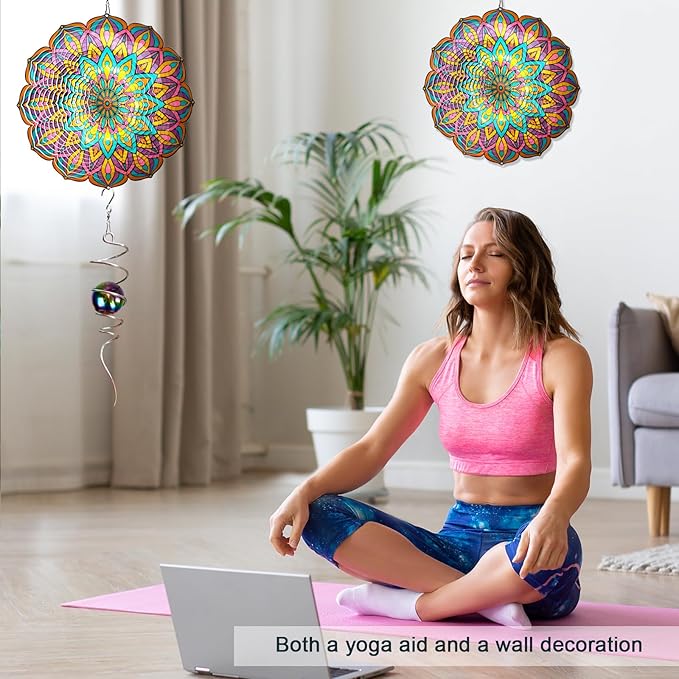 Wind Spinner Purple Tulip Mandala Wind Spinners for Yard & Garden Hanging Wind Sculpture & Spinners 3D Kinetic Metal Art Decor Outdoor Ornament, Fun Mandala Gifts for Women/Mom/Dad/Men/Girl